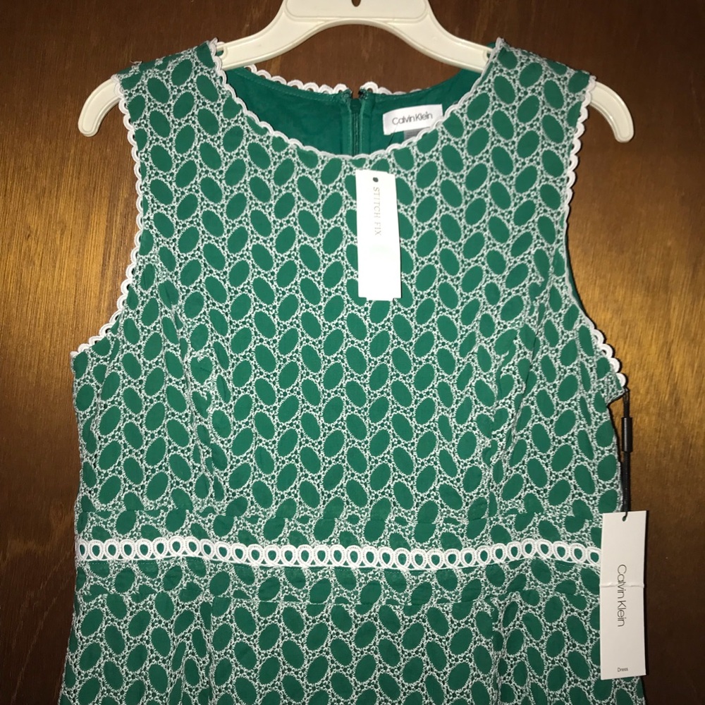 Women’s 14 CALVIN KLEIN Aria Cotton Eyelet St Patrick’s Swing Dance Dress NWT - Picture 2 of 16